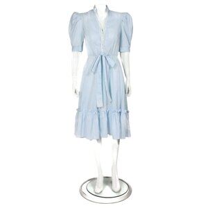 Vtg 70s PEA PATCH Blue Cottagecore Prairie Beaded Lace Pearl Dress 9/10 /594